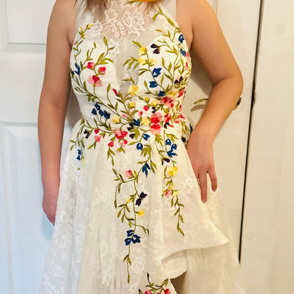 Floral Embroidered Lace Prom Dress